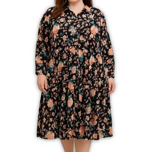 Torrid Floral Shirt Dress Black Cottagecore Romantic Soft Girl 3X